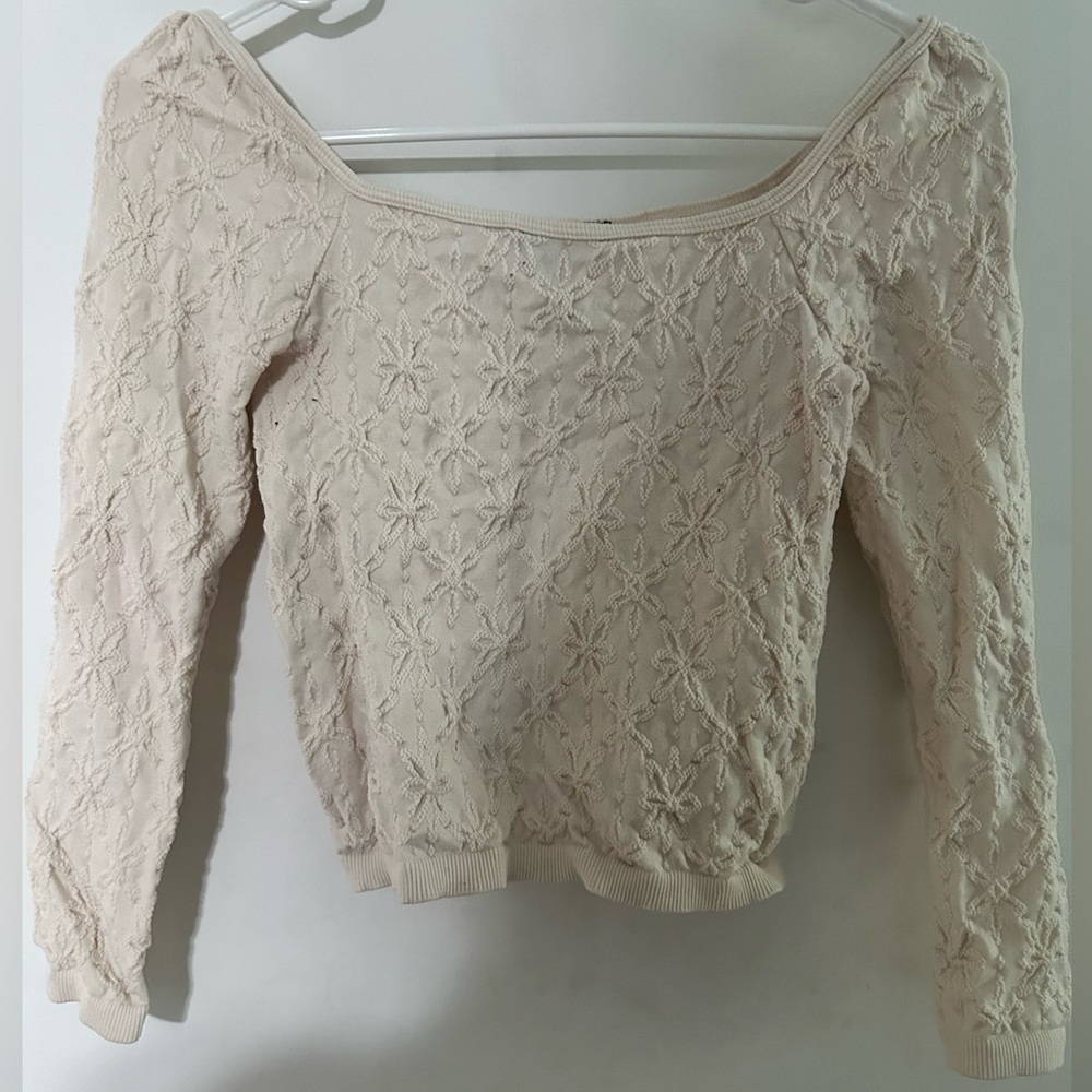 Off White Semi Crop Top Long Sleeve Shirt